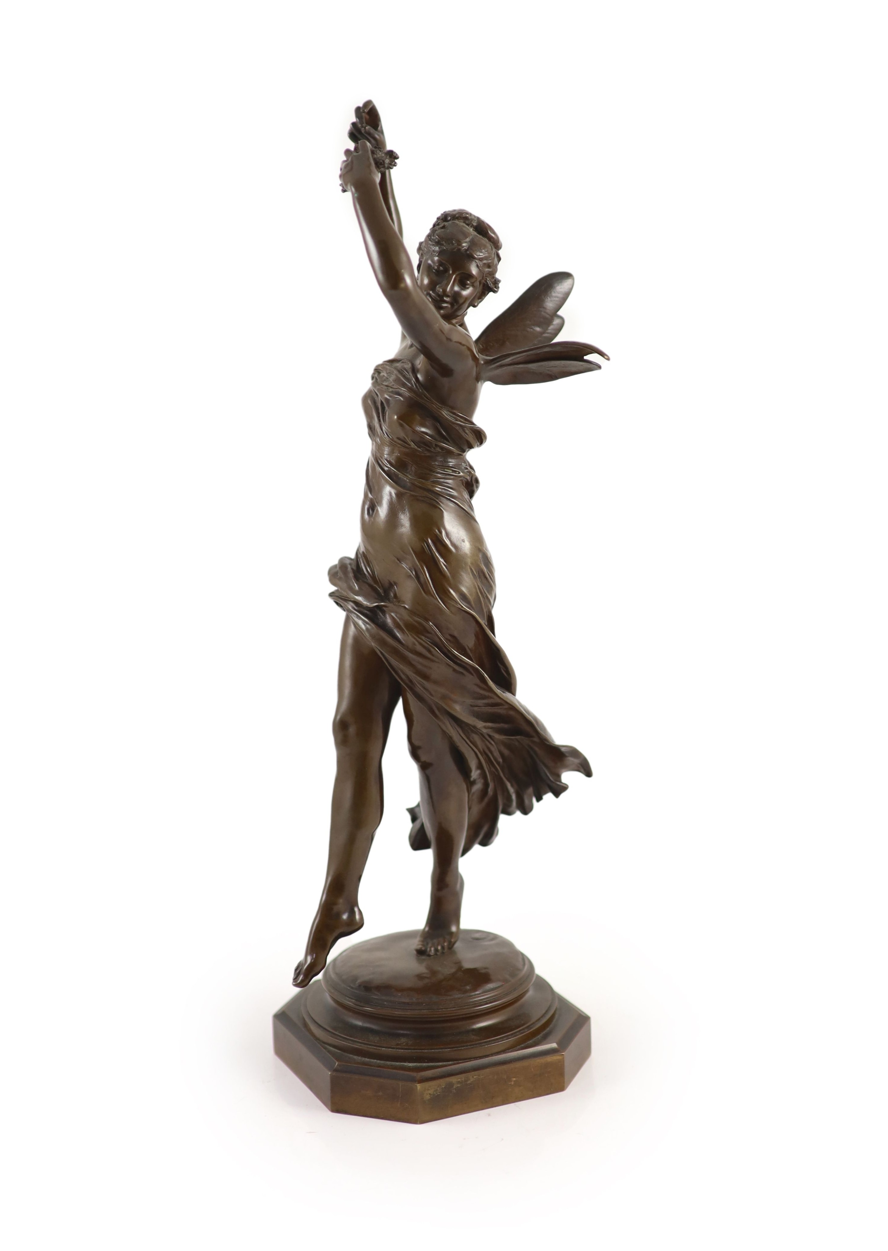 Eugene Delaplanche (French, 1836-1891), a bronze figure of the nymph 'Zephyr' H 40cm. W 12cm.